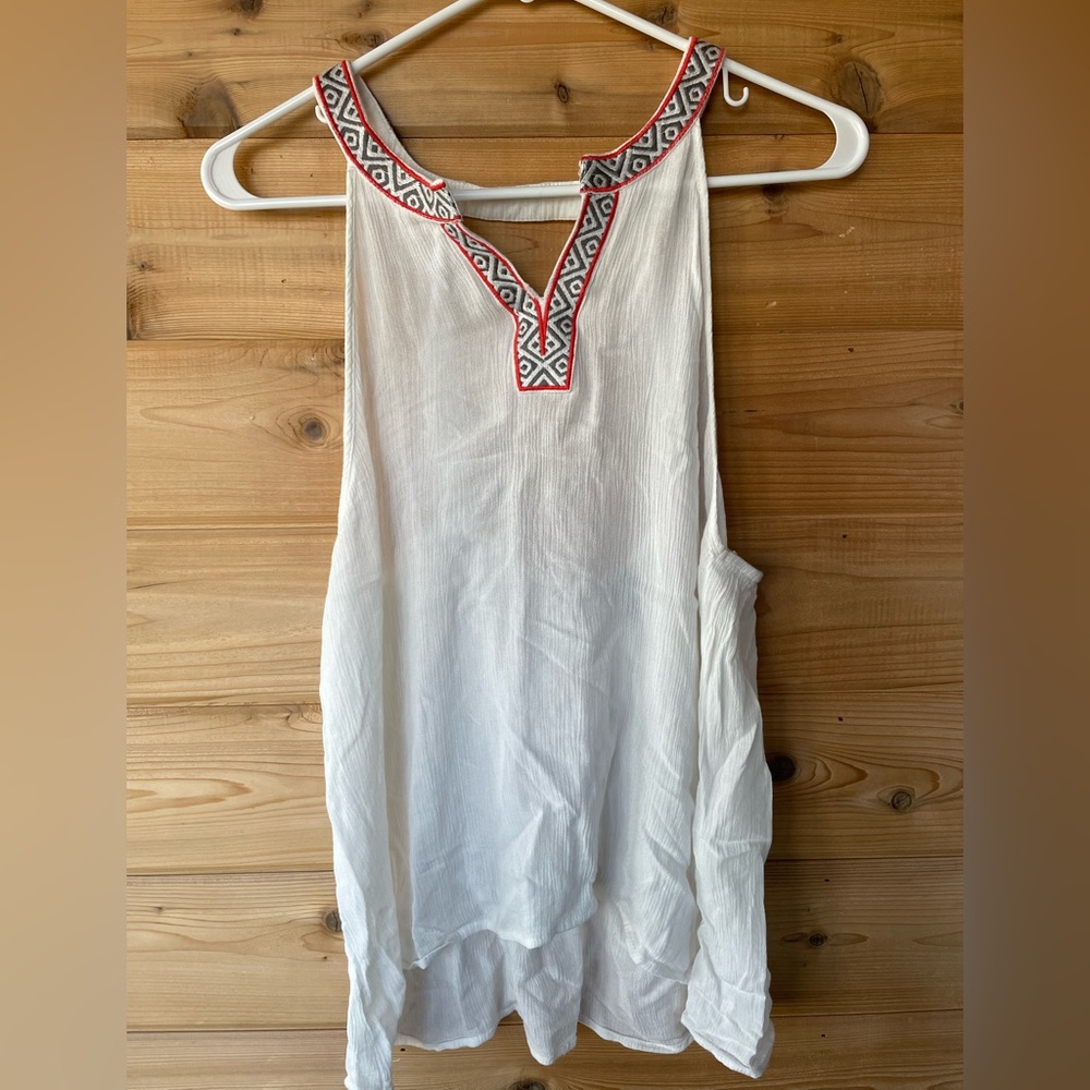 BKEred High Neck Aztec Pattern Open Back Tank White Large - Picture 2 of 3